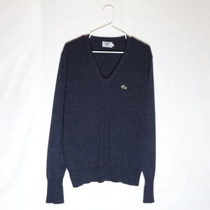 Izod Lacoste Sweater Men's L Blue V Neck Casual Pullover Jumper 90's Vintage